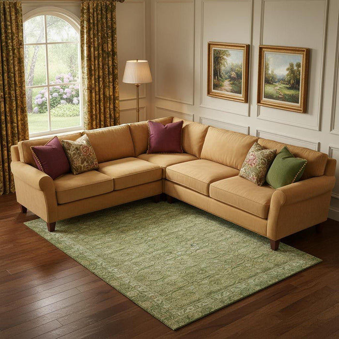 10' X 14' Oriental Washable Area Rug With UV Protection (700565) - Artichoke Green / Copper