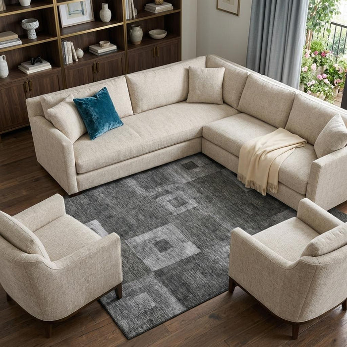 10' X 14' Geometric Washable Area Rug With UV Protection (686669) - Black / Silver / Gray