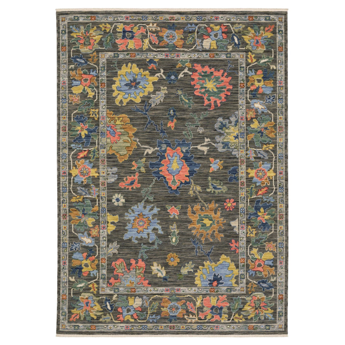 7' X 10' Oriental Area Rug With Fringe - Gray / Blue