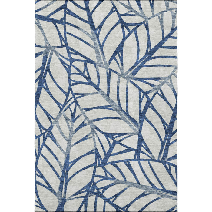 10' X 14' Floral Washable Area Rug With UV Protection - Navy Blue And Beige