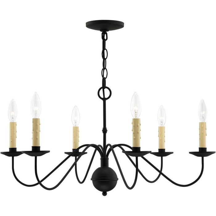 Six Light Metal Dimmable Chandelier With Shades - Black
