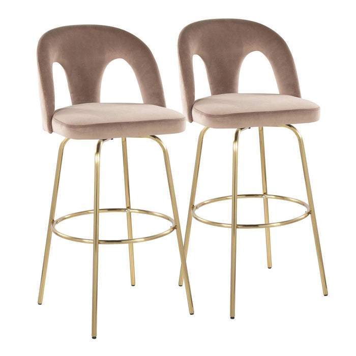 Ava - Upholstered Fixed-Height Barstool (Set of 2) - Gold Base
