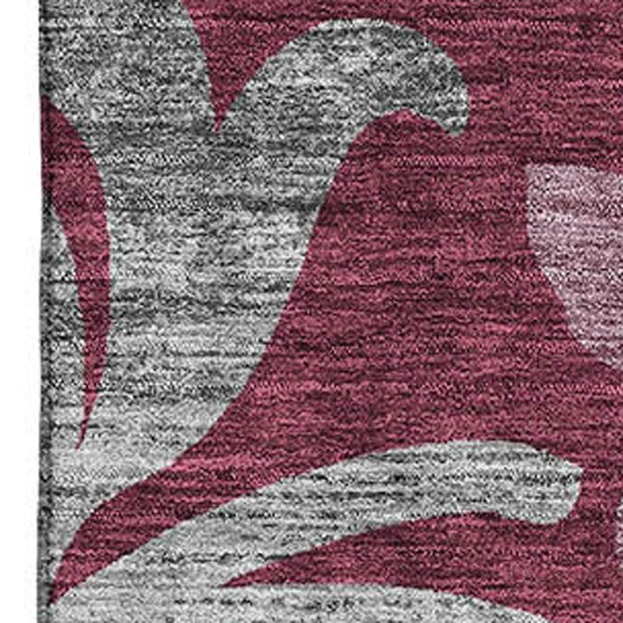 10' X 14' Floral Washable Area Rug With UV Protection - Burgundy