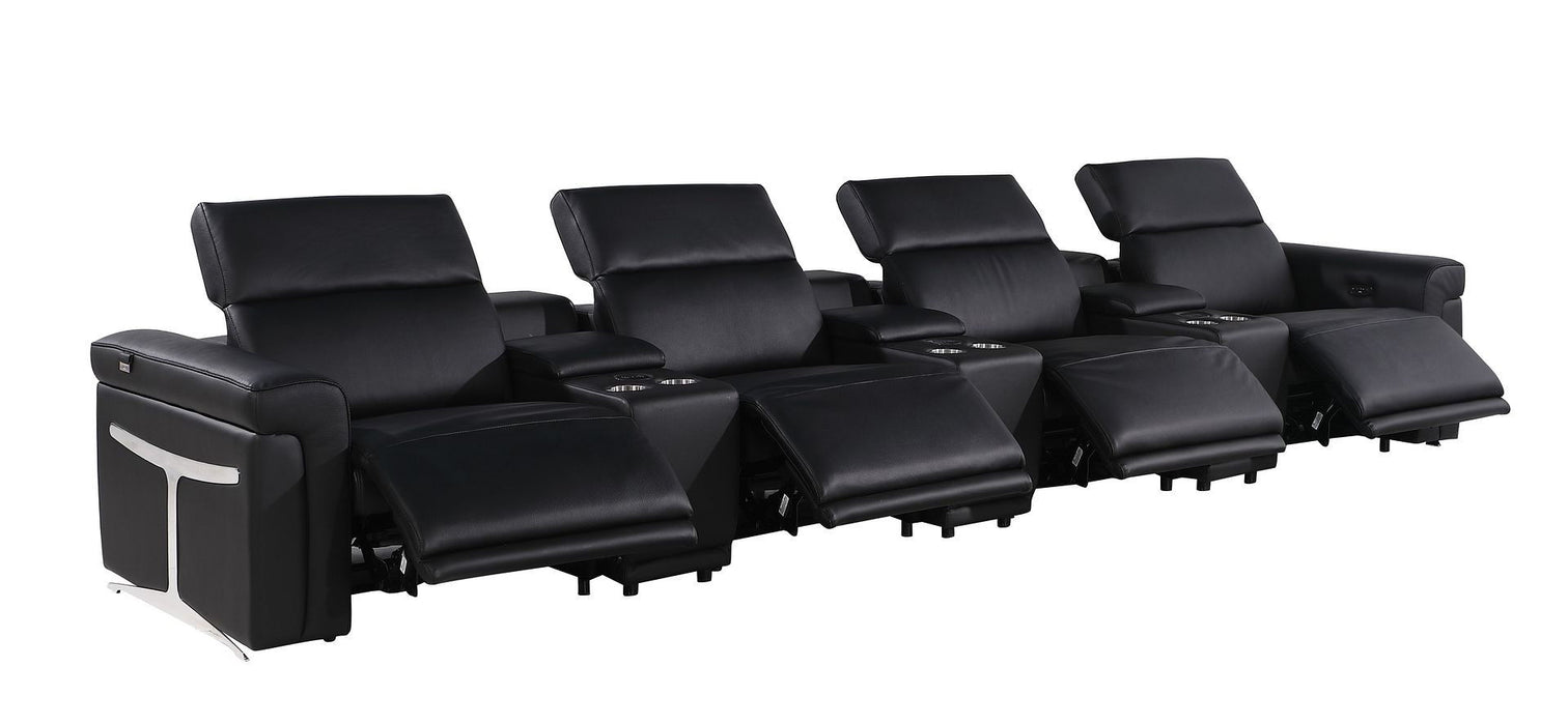 Top Grain Leather Reclining Metal USB Sofa (720373) - Black