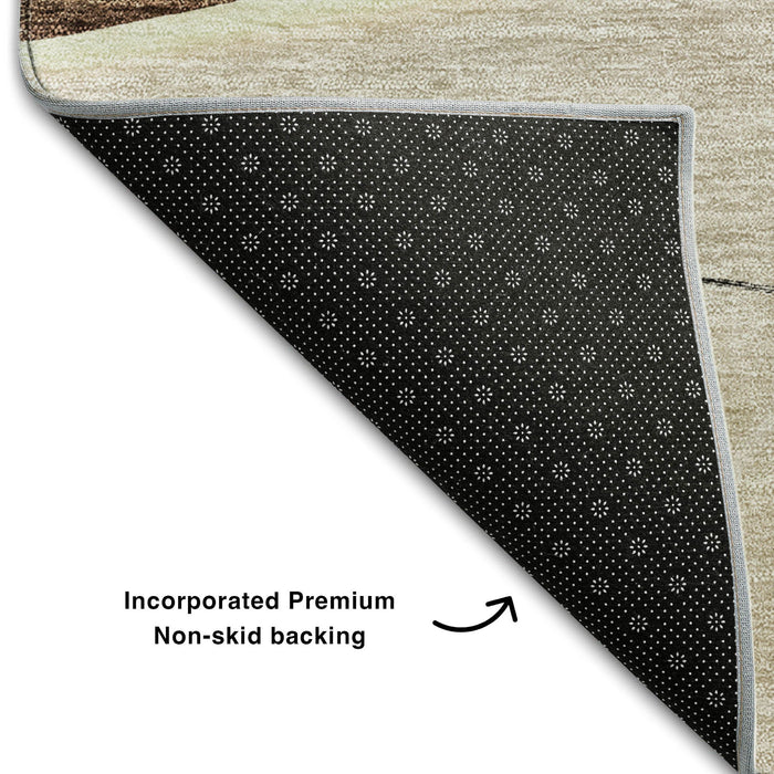 8' Floral Washable Round Rug With UV Protection (656786) - Brown / Beige