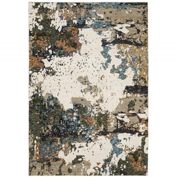 8' x 11' Abstract Power Loom Area Rug - Blue And Ivory