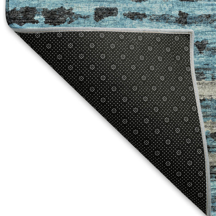 10' X 14' Striped Washable Area Rug With UV Protection - Persian Blue And Charcoal