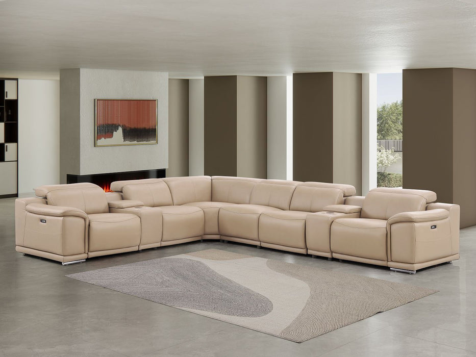 Leather Modular L-Shaped Eight Piece Corner Sectional With Console - Beige