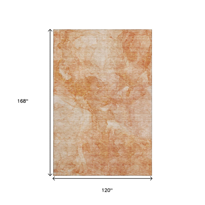 10' X 14' Abstract Washable Area Rug With UV Protection (656304) - Salmon / Ivory