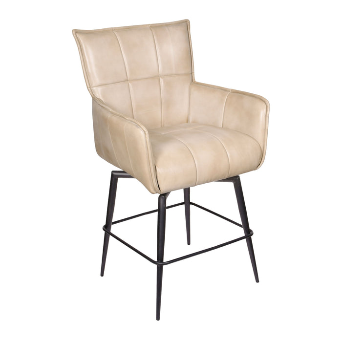 Genuine Leather Iron Counter Height Swivel Bar Chair - Stone / Black