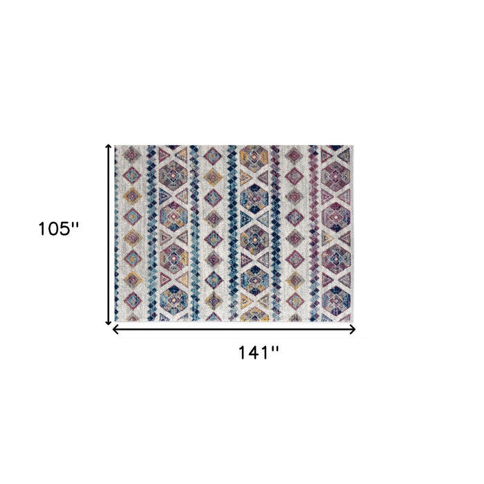 9' x 12' Geometric Power Loom Area Rug - Ivory Blue And Orange