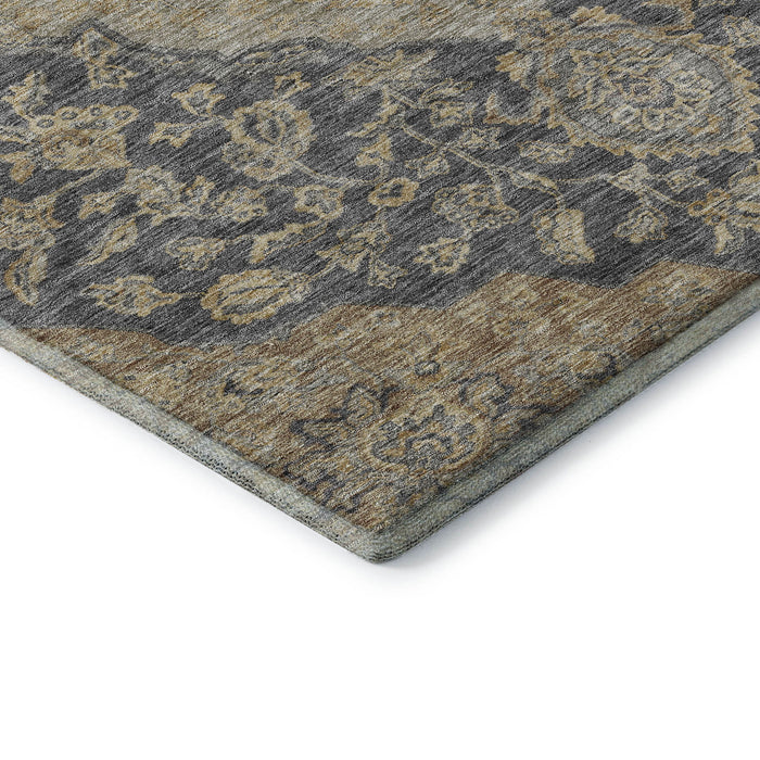 10' X 14' Floral Medallion Washable Area Rug With UV Protection (686885) - Charcoal / Copper / Gray