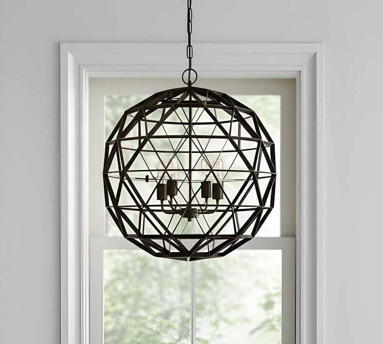 Caged Four Light Metal Dimmable Chandelier - Black
