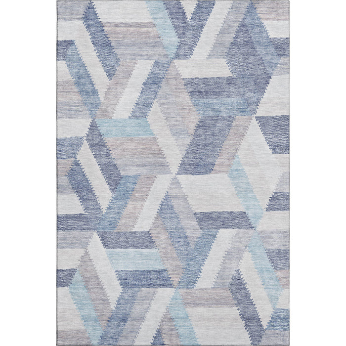 10' X 14' Geometric Washable Area Rug With UV Protection (692454) - Denim Blue / Ivory / Gray