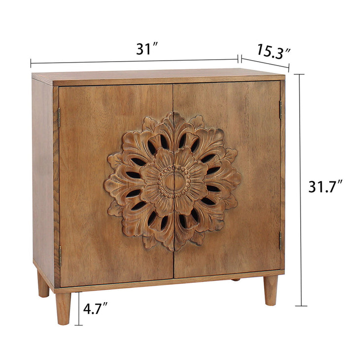 Giga 2-door accent storage cabinet with floral design, dark brown finish, perfect for living room sideboard storage.