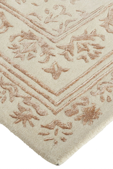 8' x 10' Wool Floral Tufted Handmade Distressed Area Rug - Ivory Tan And Pink