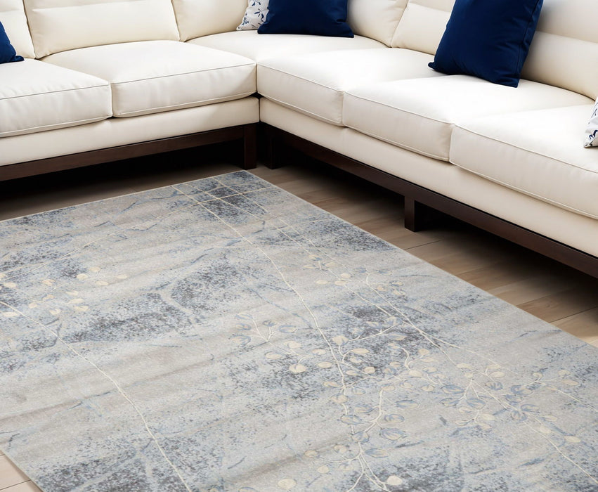 10' X 13' Floral Power Loom Area Rug - Blue And Silver