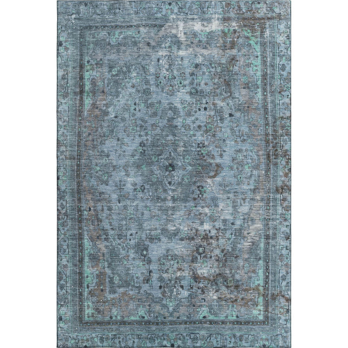 10' X 14' Floral Medallion Washable Area Rug With UV Protection (695894) - Blue / Gray / Silver