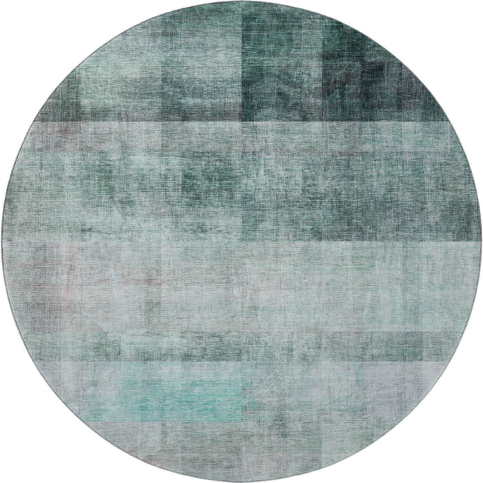 8' Abstract Washable Round Rug With UV Protection (649657) - Teal / Ivory