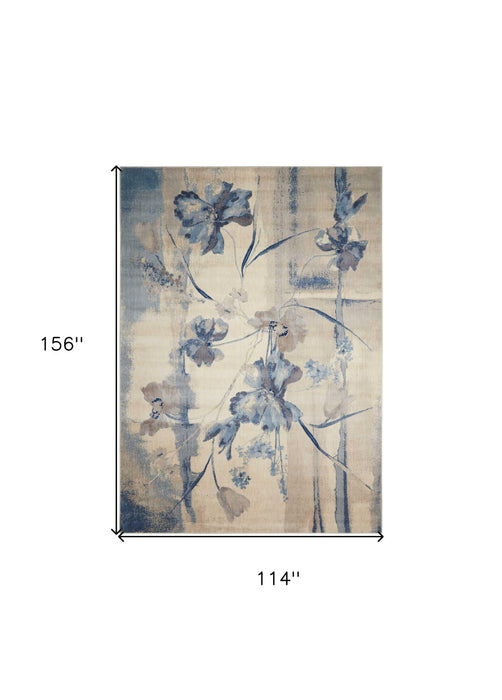 10' X 13' Floral Non Skid Area Rug (555932) - Ivory / Blue