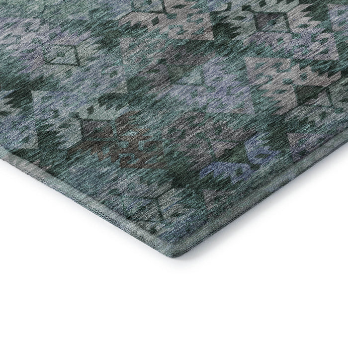 10' X 14' Washable Area Rug With UV Protection (695624) - Emerald / Teal / Gray