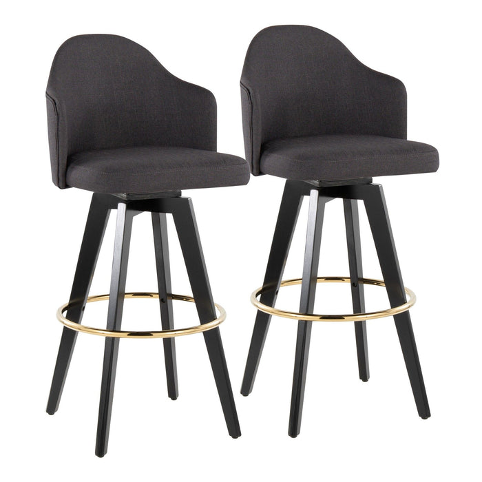 Ahoy - Upholstered Fixed-Height Barstool (Set of 2) - Black Base, Gold Footrest