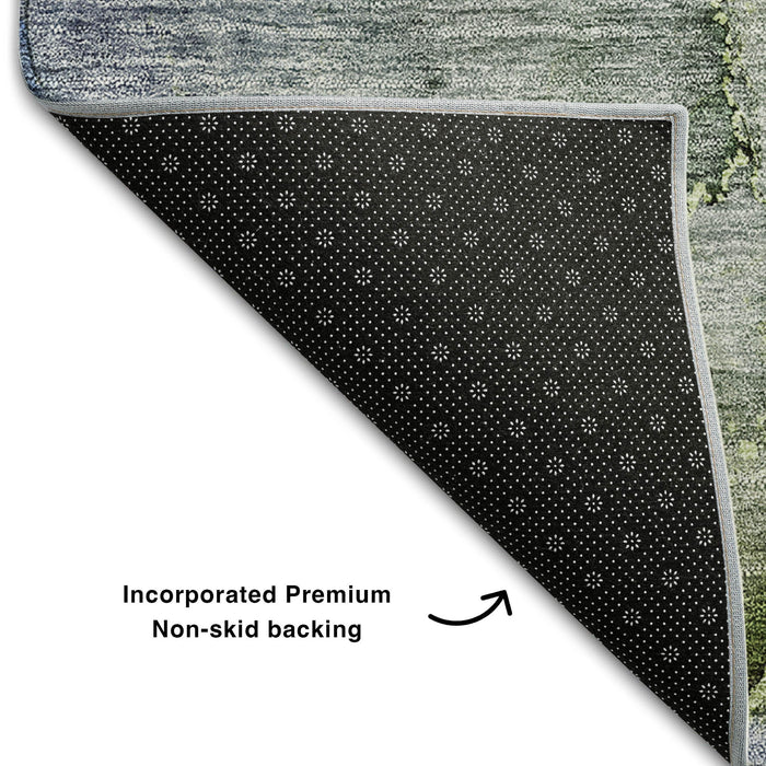 10' X 14' Abstract Washable Area Rug With UV Protection (656328) - Olive Green / Gray