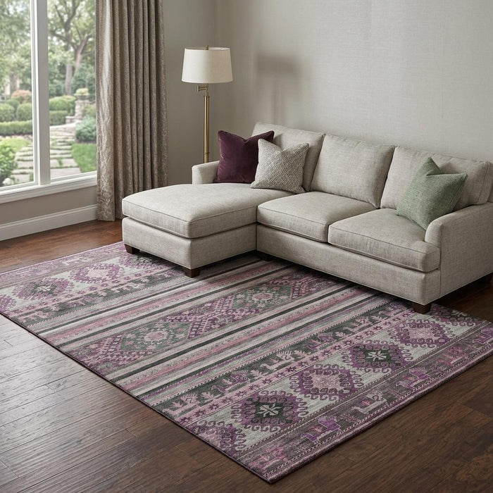 10' X 14' Medallion Washable Area Rug With UV Protection (695264) - Purple / Gray / Ivory