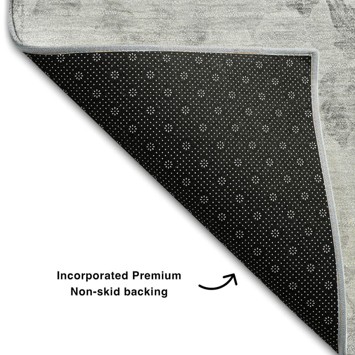 9' X 12' Floral Washable Area Rug With UV Protection (657712) - Gray / Silver