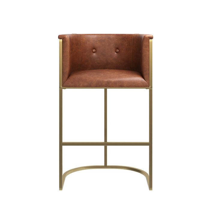 31" Fabric Low Back Bar Height Bar Chair - Brown / Gold
