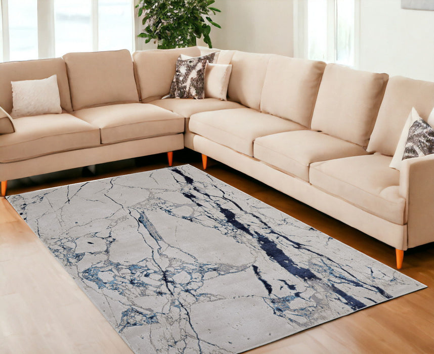 10' x 13' Marble Power Loom Distressed Area Rug - Ivory And Blue