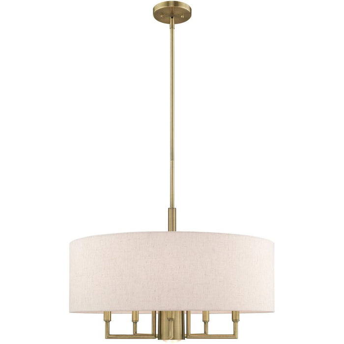 25-inch antique brass chandelier with six shades, dimmable lighting, and elegant design by HomeRoots.