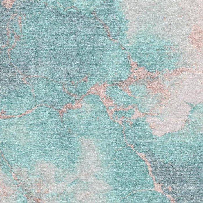 10' X 14' Abstract Washable Area Rug With UV Protection (701503) - Teal / Peach