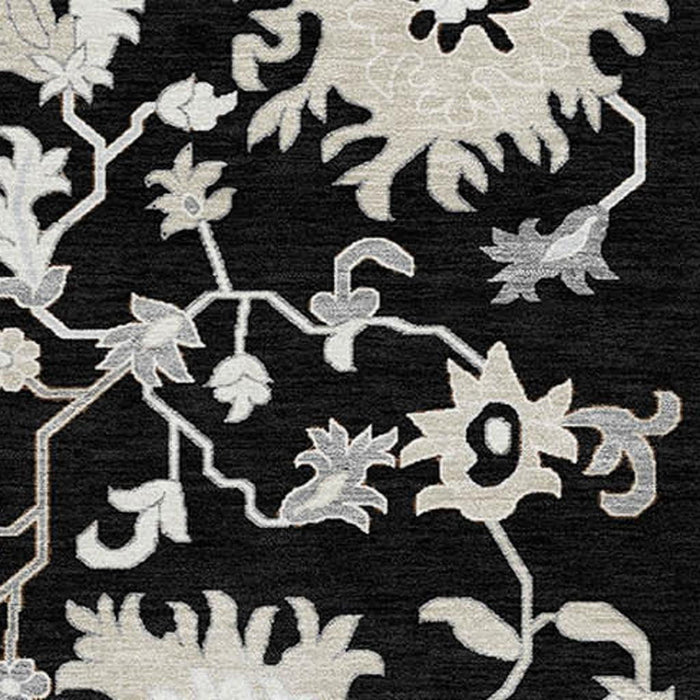 10' X 14' Floral Washable Area Rug With UV Protection (705905) - Black / Ivory