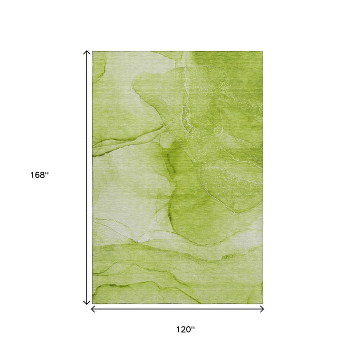 10' X 14' Abstract Washable Area Rug With UV Protection (646864) - Green / Ivory