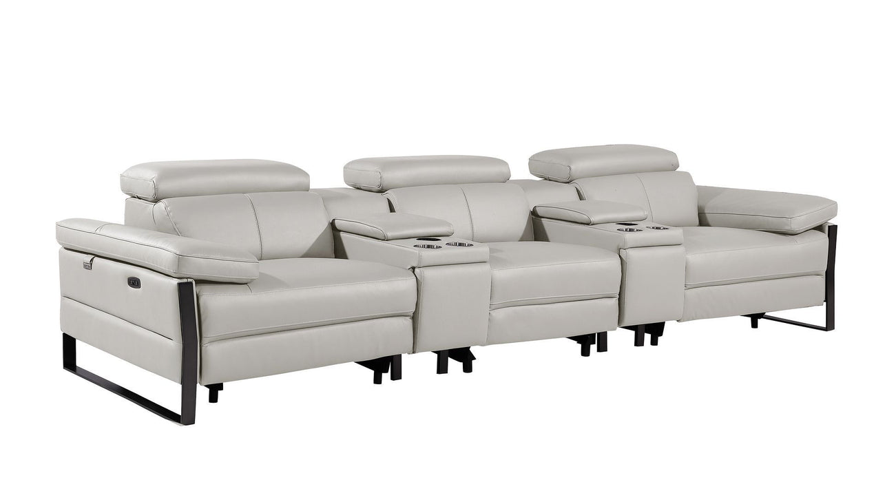 Top Grain Leather Reclining Metal USB Sofa (720341) - Light Gray