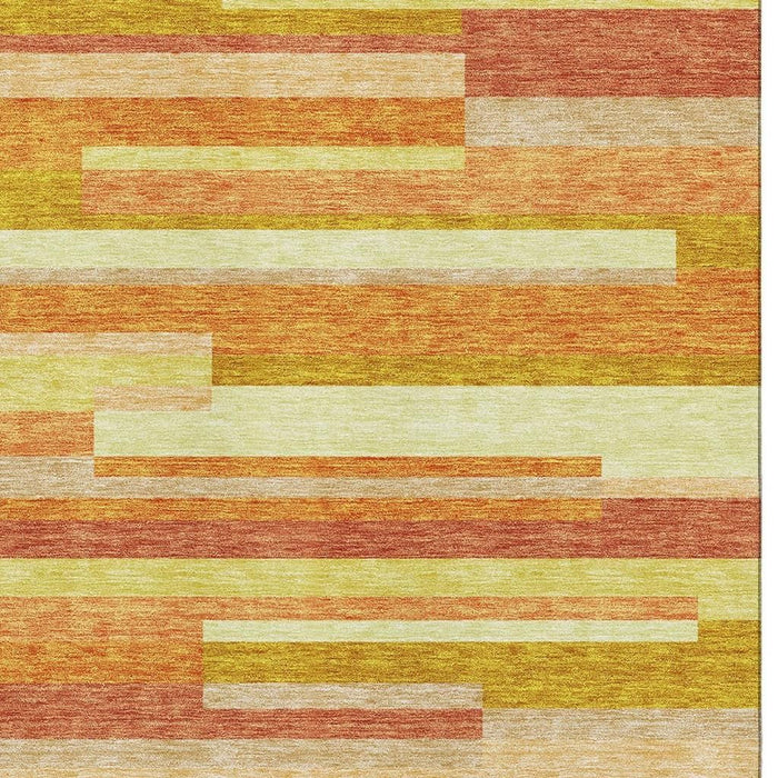 9' X 12' Striped Washable Area Rug With UV Protection - Orange And Gold