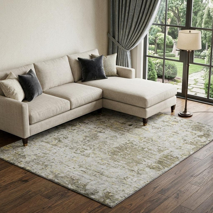 10' X 14' Abstract Washable Area Rug With UV Protection (685403) - Taupe / Beige / Gold