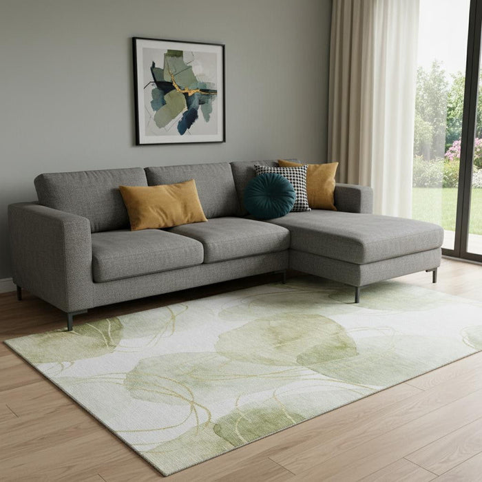 10' X 14' Abstract Washable Area Rug With UV Protection (648424) - Green / Gold / Ivory