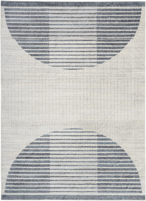 9' X 12' Geometric Power Loom Washable Area Rug (532879) - Blue / Ivory