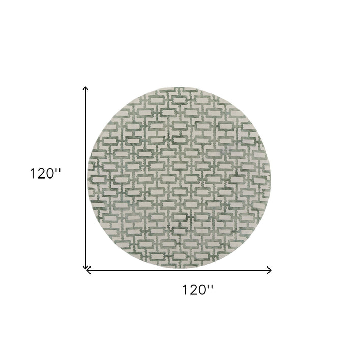10' Round Trellis Hand Tufted Area Rug - Ivory And Green