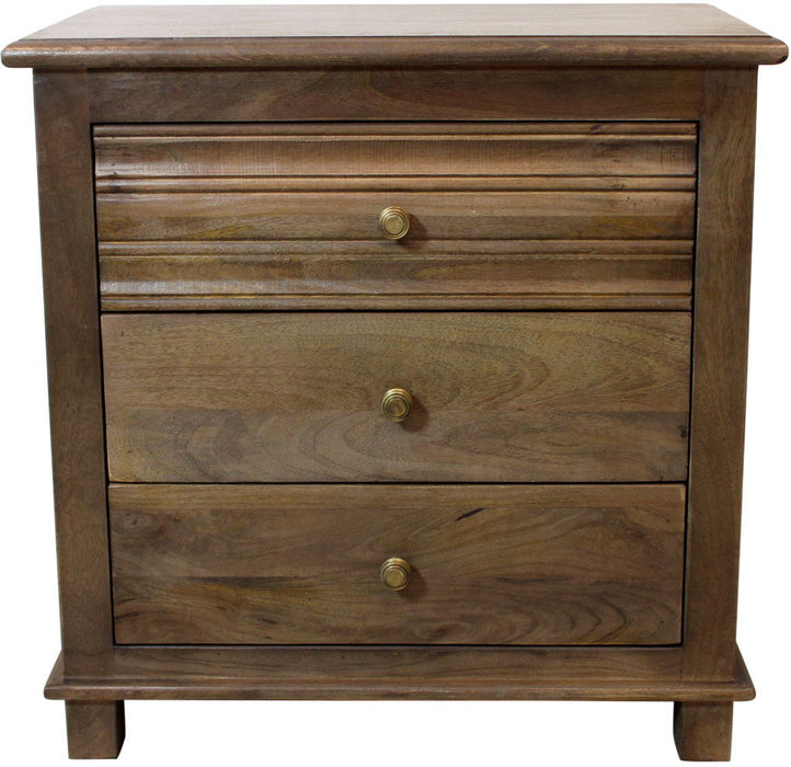 28" Distressed Three Drawer Solid Wood Nightstand - Brown