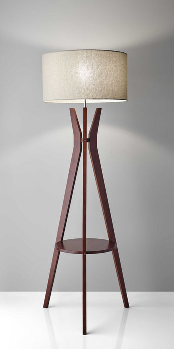 60" Solid Wood Tripod Floor Lamp With Drum Shade - Brown / White