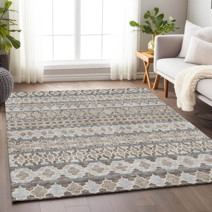 10' X 14' Ikat Washable Area Rug With UV Protection - Taupe