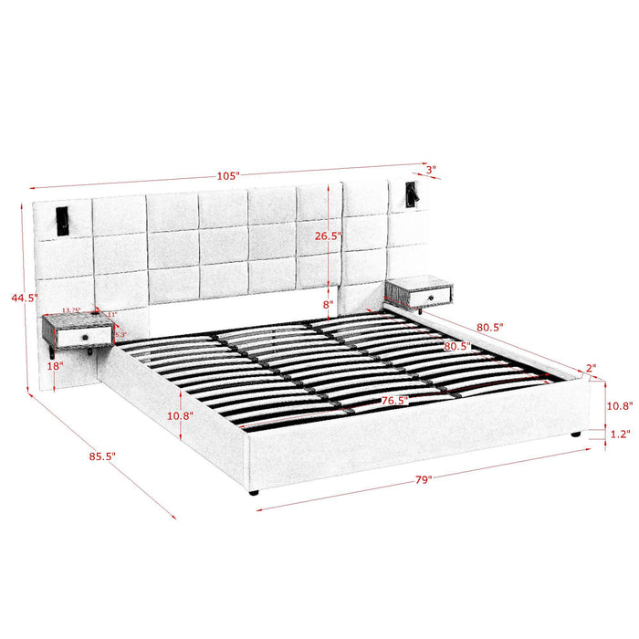 Upholstered Hydraulic Platform Bed With Storage Shelves, Reading Lamps, USB Port
