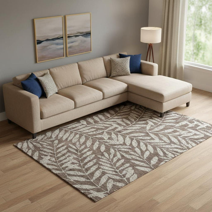 10' X 14' Floral Washable Area Rug With UV Protection (671438) - Brown / Beige