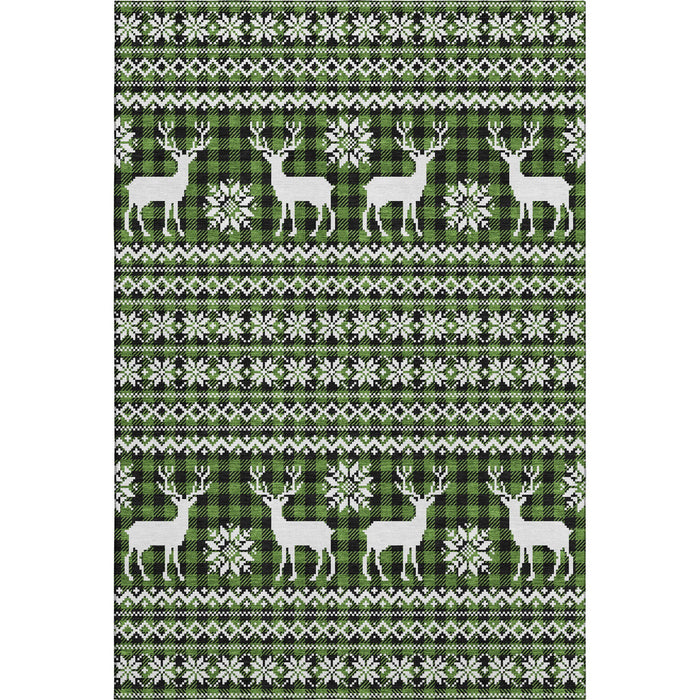 10' X 14' Abstract Geometric Washable Area Rug With UV Protection (701960) - Green / Ivory / Black