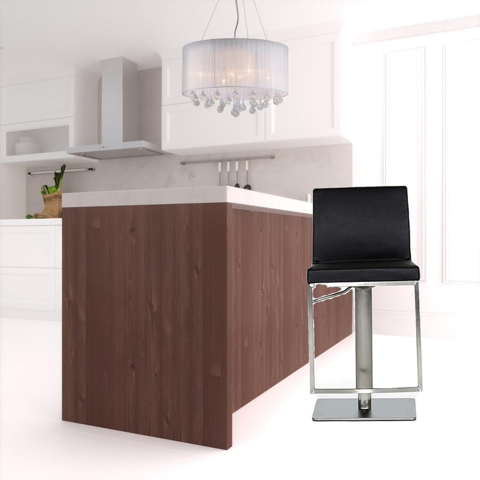 Faux Leather And Stainless Steel Swivel Low Back Bar Height Bar Chair - Black And Silver