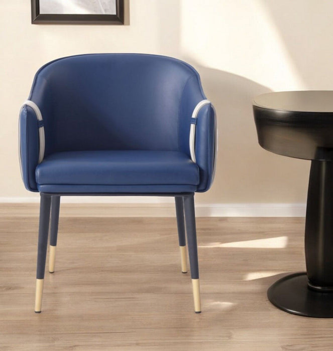 Upholstered Faux Leather Dining Arm Chair - Blue / Beige