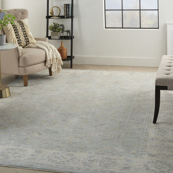 8' X 10' Floral Power Loom Area Rug - Teal And Ivory